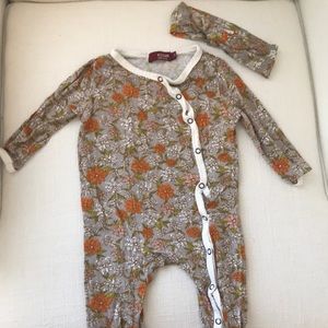 Milkbarn Footy pjs 3 to 6 mo matching headband
